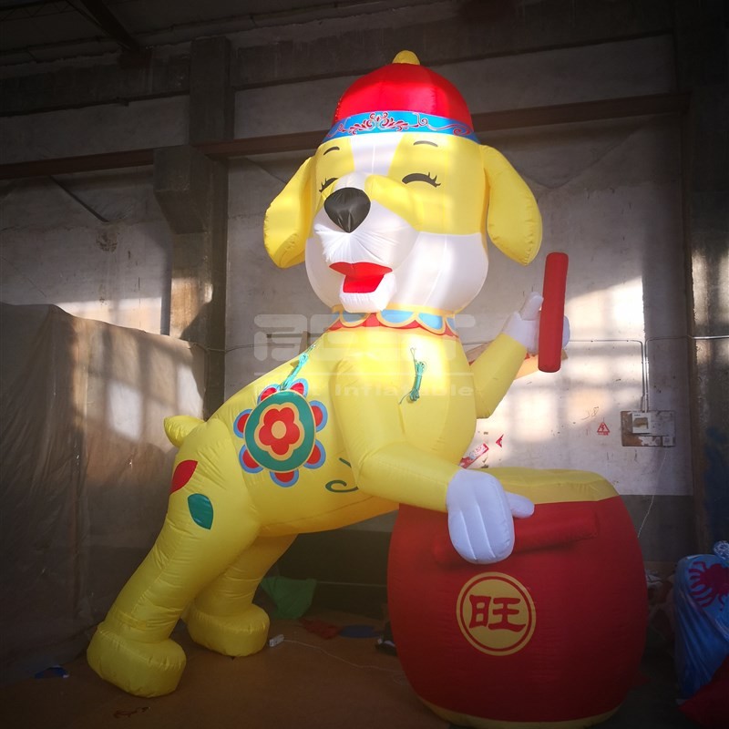 Custom giant red inflatable cartoon standing dog beat the drums for outdoor advertising