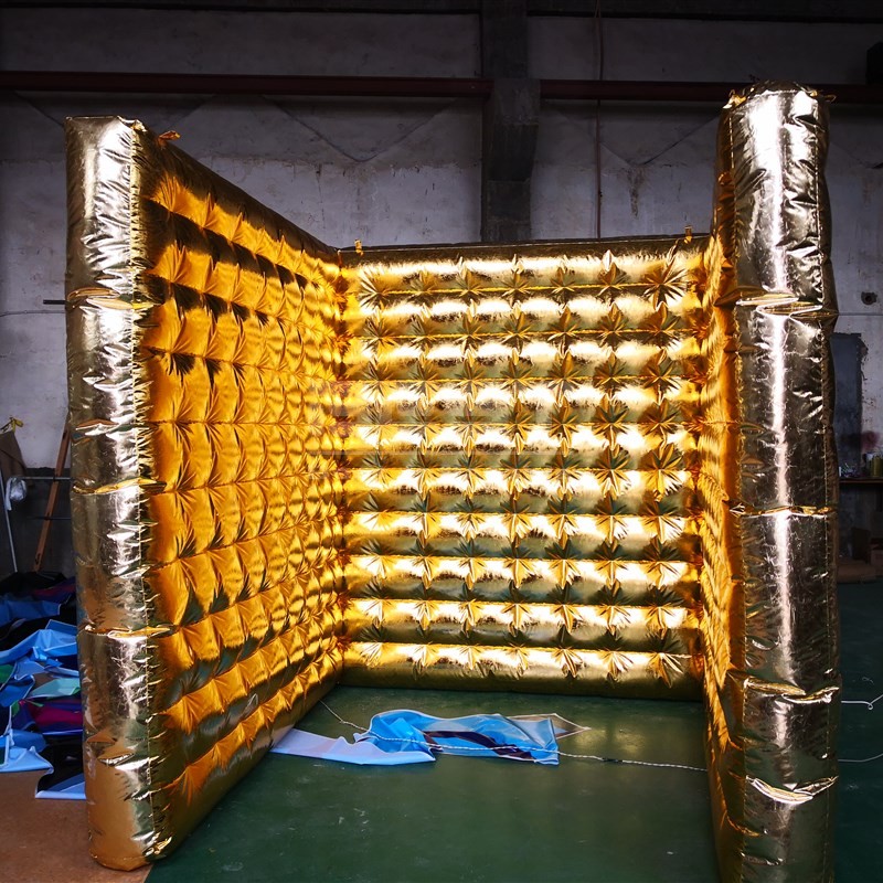 Fast shipping portable display inflatable booth trade show gold wall with led light