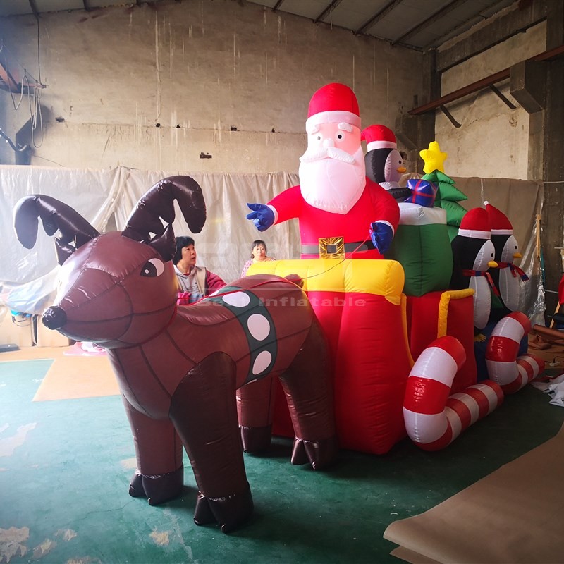 Giant Inflatable Santa Claus Sleigh Reindeers Christmas Outdoor Decoration Double Deer Pull Cart Dress up Decorations