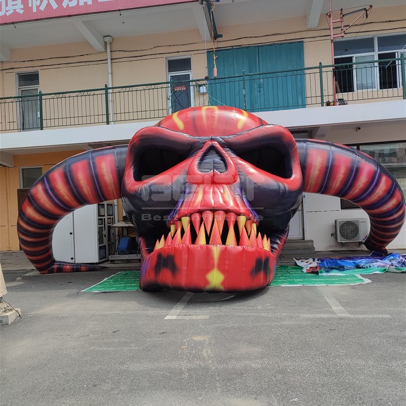 Giant Inflatables Skull Head With Horn Halloween Decoration Inflatables