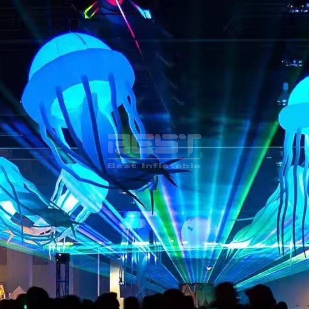 Hanging Beautiful lighting Inflatable Jellyfish With LED for Nightclub Ceilling or Music Party Decoration