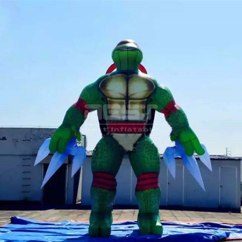 Giant Inflatable Cartoon Green Ninja Turtle Tortoise Mascot Costume Plush Muscle Men Carnival Cosplay Performance Suits For Sale