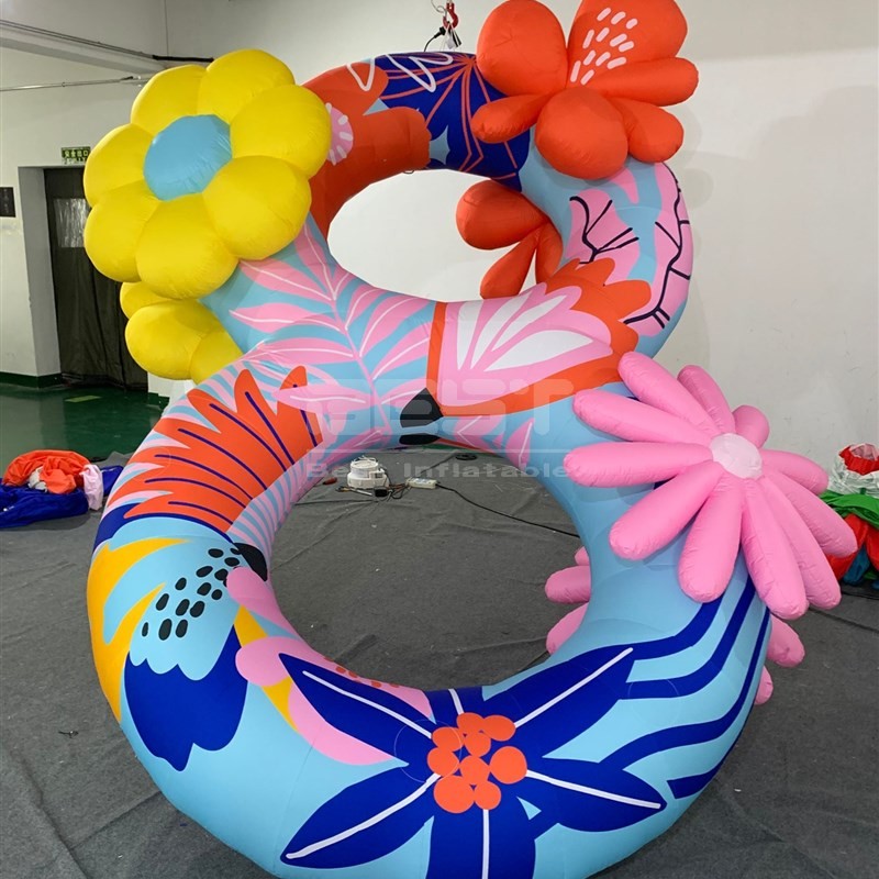 Nice design colorful hanging inflatable light flower number 8 shape ceiling balloon for events