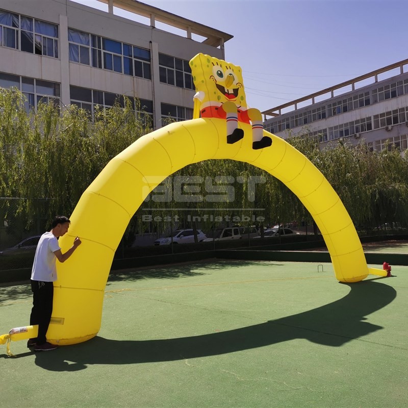 Customized Advertising Cute Spongebob Cartoon Theme Blowup Inflatable Welcomed Entrance Arch For Halloween Christmas Party Event