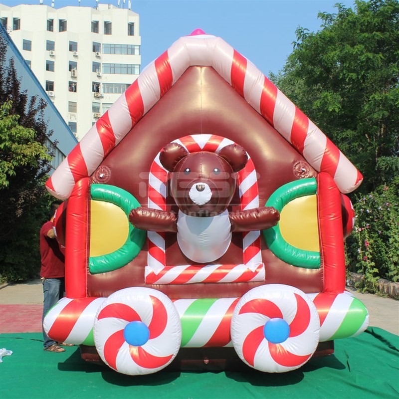 Christmas holidays festival party decoration inflatable bear ice cream car train with bear for display